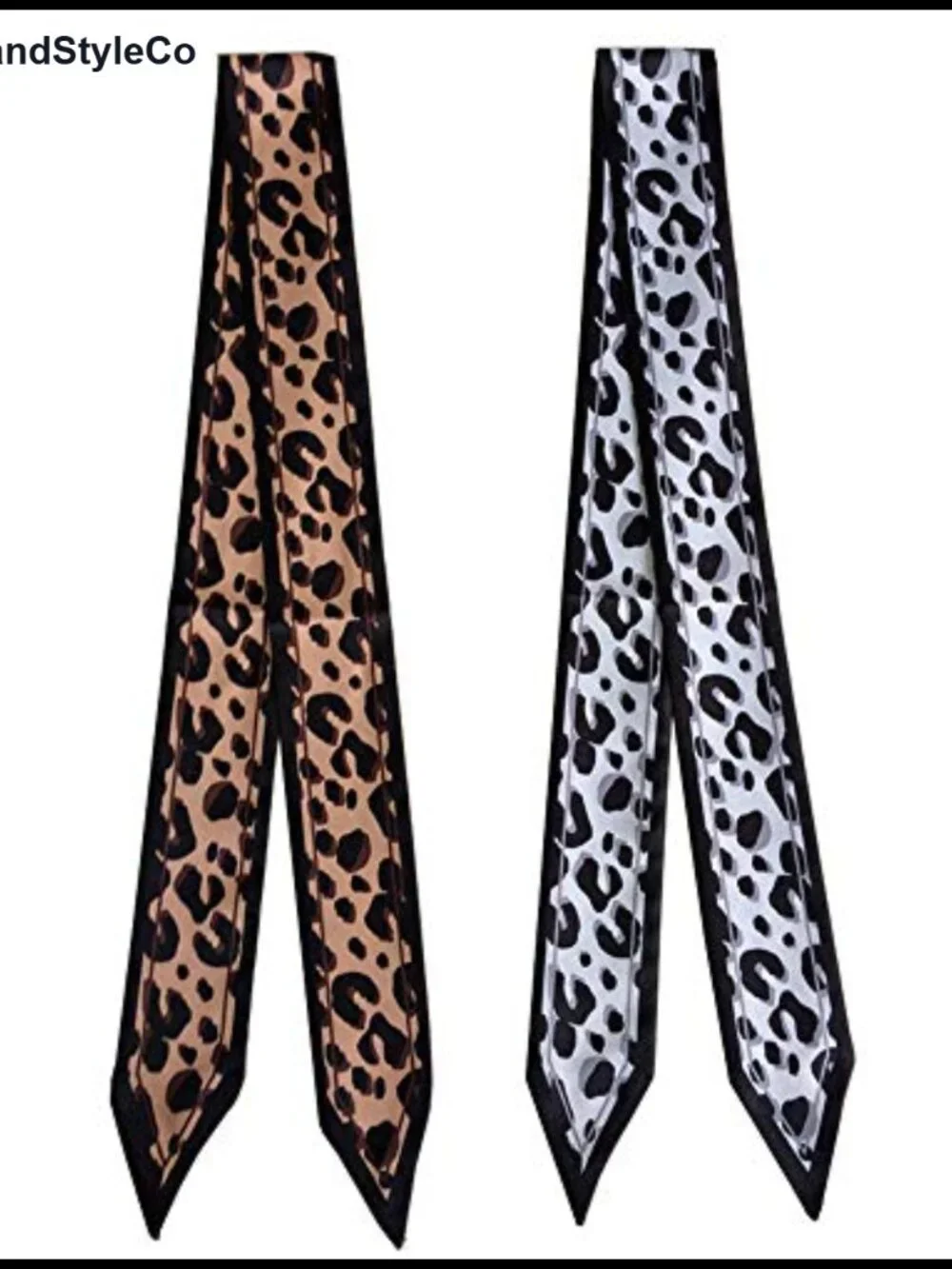 2 Pack Leopard Print Fashion Scarf Set, Imitated Silk Neckerchief, Bag Handle